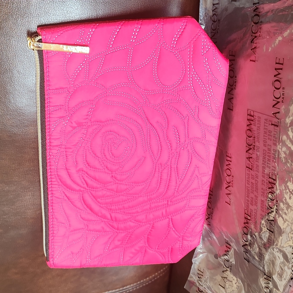 NWT❗️Lancôme makeup pouch small pink cosmetic bag travel quilted toiletry case